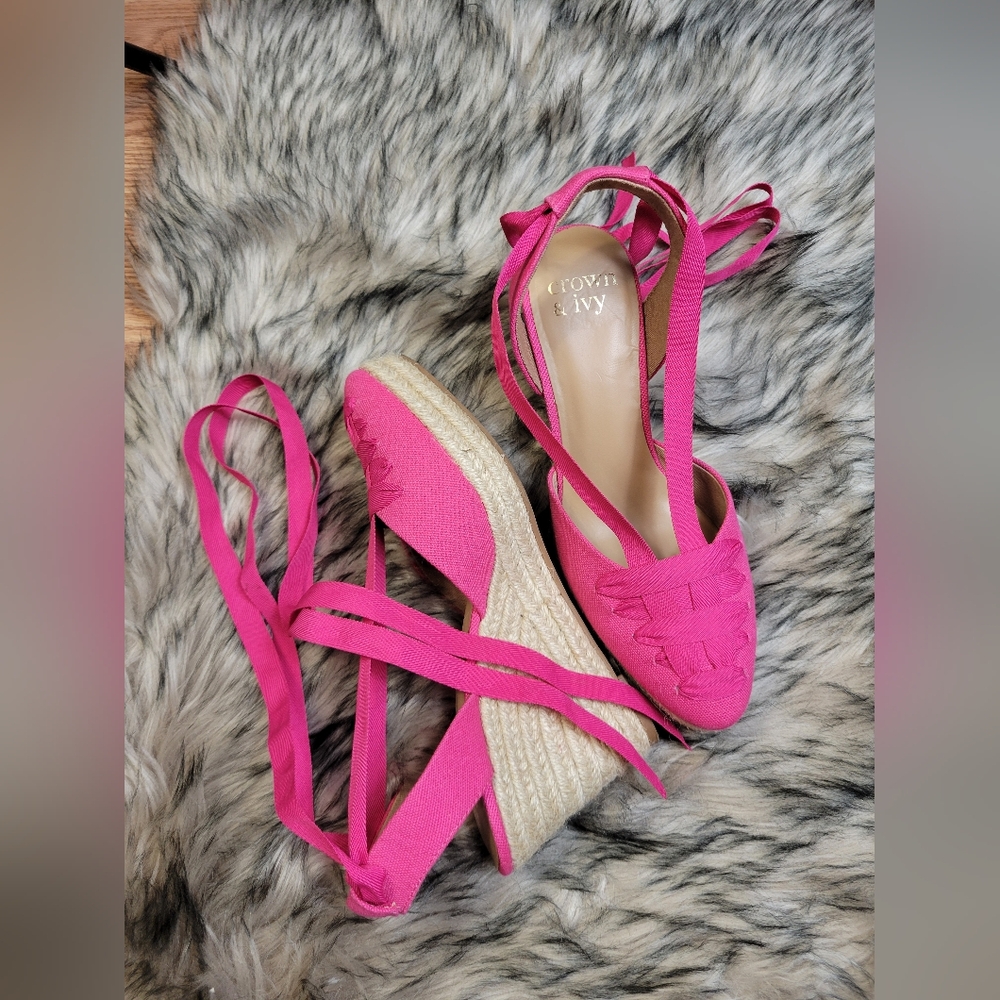 Crown & Ivy Pink Lawndale Espadrille Wedge Sandals Size 7M